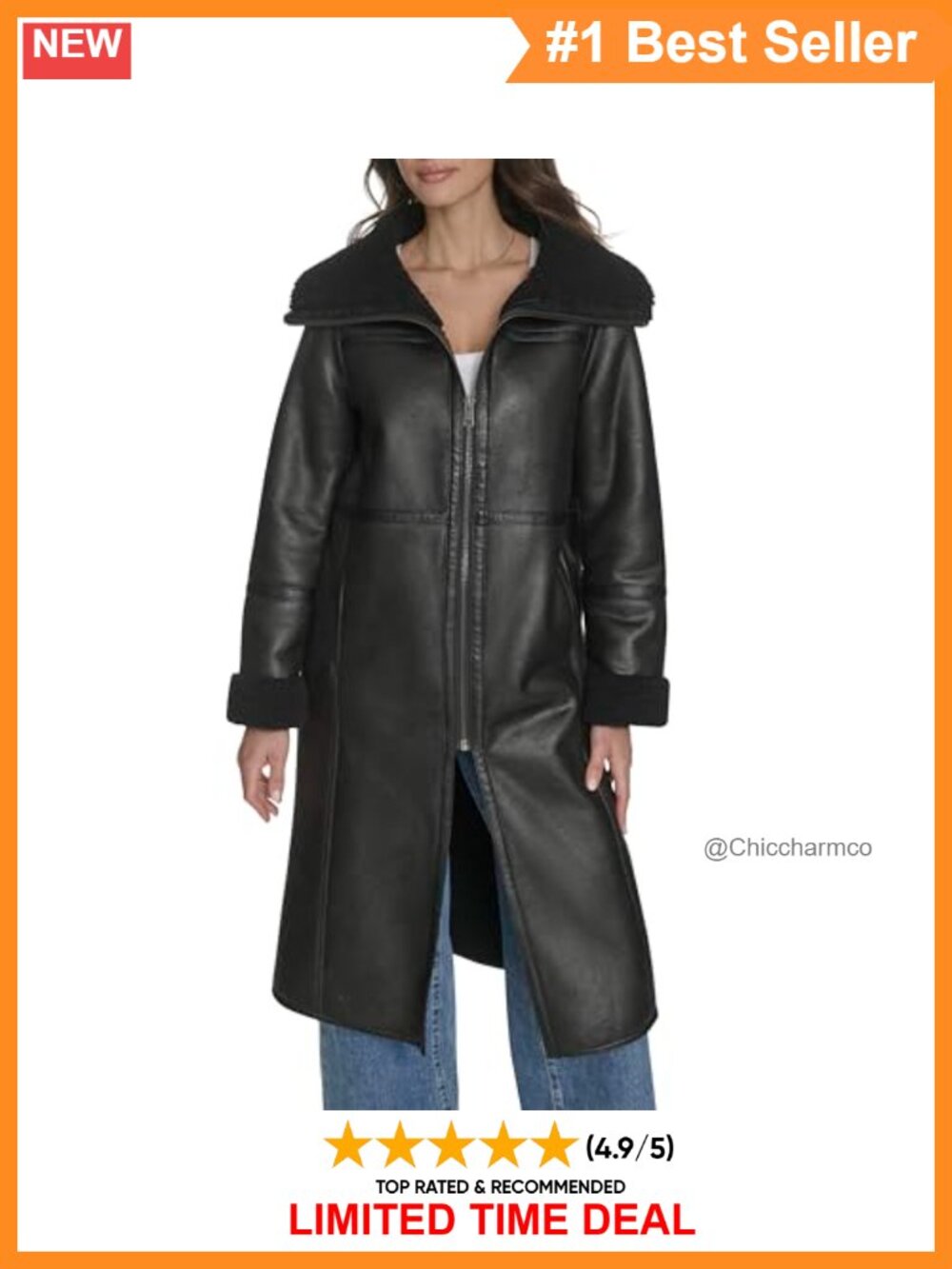 Long Faux Shearling Coat with Sherpa Lining & Wide Collar